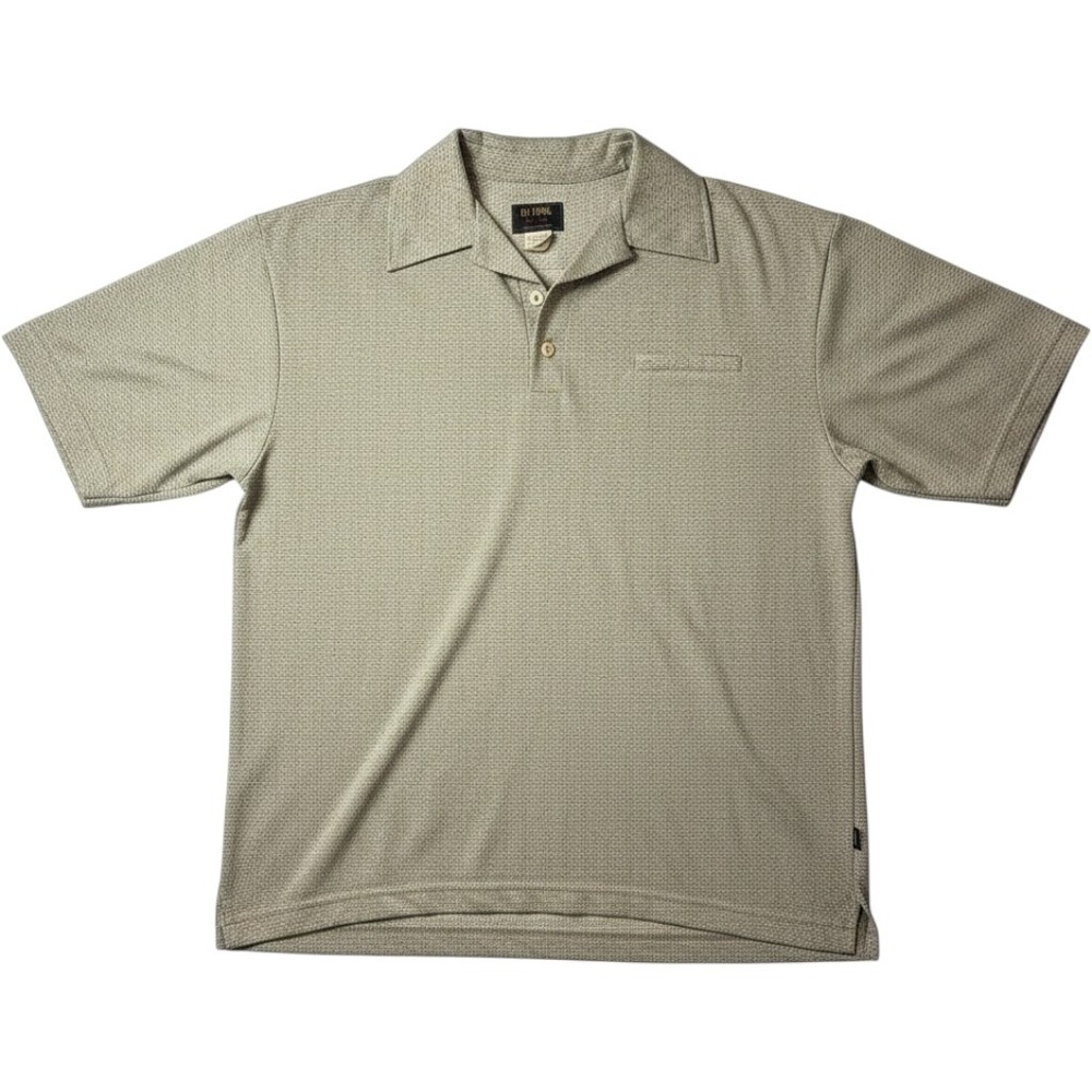 VTG BC Ethic Polo Shirt Tan Geometric Textured Knit Short Sleeve Medium Mens